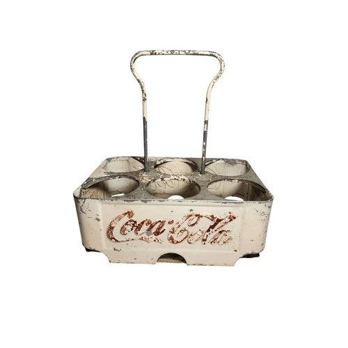 ​Vintage 1940s-60s Coca-Cola 6-Pack Metal Carrier Caddy Asymmetrical Patina.
