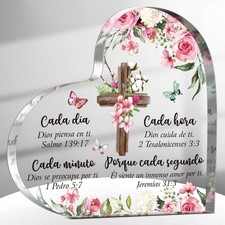 Shellwei Spanish Christian Gift for Women Inspirational Religious Acrylic Hea...