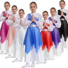 US Girl Lyrical Liturgical Worship Church Costume Color Block Patchwork Gown
