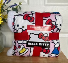 BRAND NEW GEORGE HOME Hello Kitty Sherpa Ribbon Bound Blanket - 100cm x 150cm