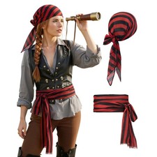 Pirate Accessories Women Men Teens - Red and Black Pirate Bandana Head Scarf ...