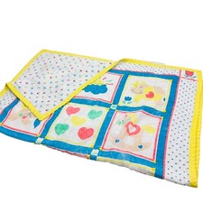 Vintage 80s Baby Blanket Homemade 31.5 x 40 Thin Worn Soft Comfy Hearts Flowers