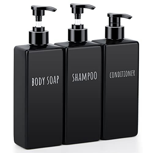 Set van 3 stijlvolle shampoo- en conditionerdispensers, 600 ml, met pomp en etiketten, gemakkelijk te vullen voor onmiddellijke upgrade van de badkamerdecoratie, wit
