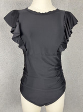 Women's One Piece Ruched Swimsuit Built In Bra Removable Pads Black Medium NWT's