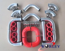 2.25" 57mm Aluminum Universal Intercooler Turbo Piping+red hose+T-Clamp kits