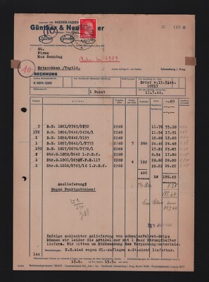 SCHNEEBERG, Rechnung 1944, Günther & Neumeister Mieder-Fabrik