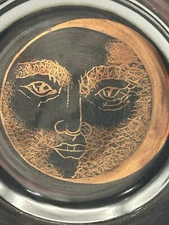 Los Angeles Pottery Plate By Laurie Gates Sun & Moon Copper On Black