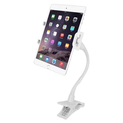 Clip On Tablet Holder | Gooseneck iPad Holder for Bed, Stroller, White