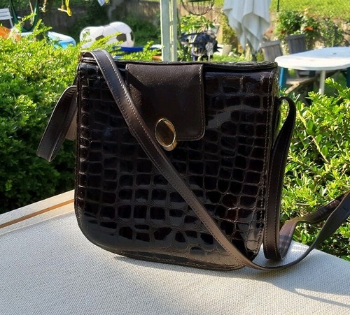 Vintage Kroko Prägung Schultertasche Handtasche Tasche der 60-70 Jahre - Foto 6 di 8