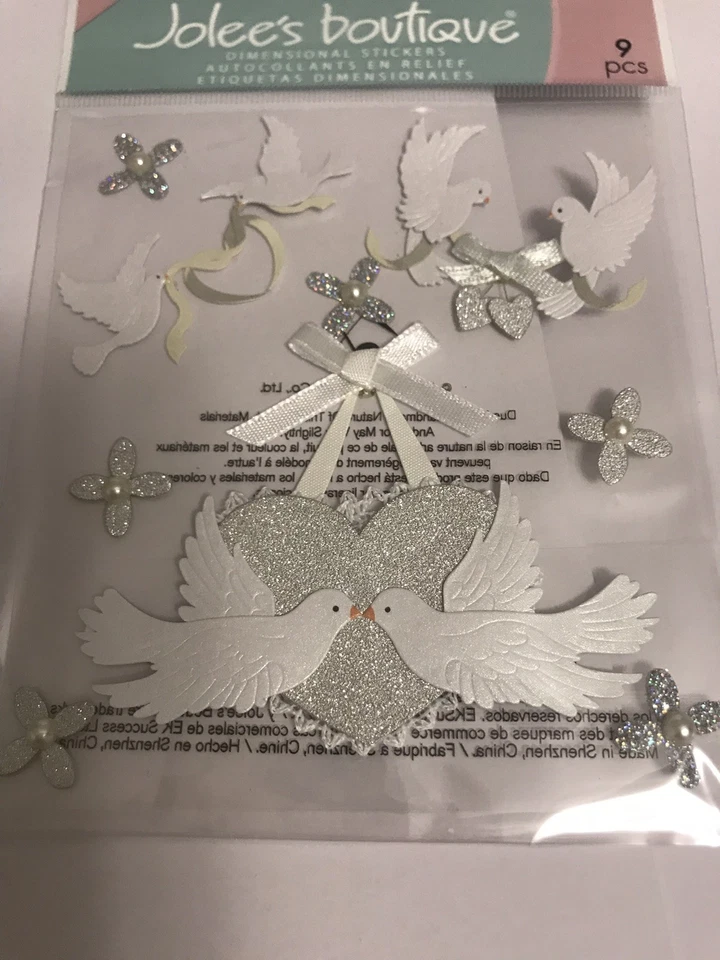 Jolees WHITE DOVES Boutique Stickers WEDDING LOVE Marriage Dove Release Heart 3d - Image 2 of 4