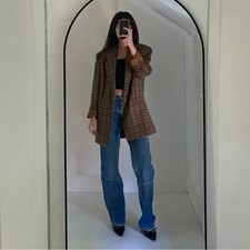 All Week Long Vintage 80s Wool Plaid Blazer Jacket Tan/brown Size 8