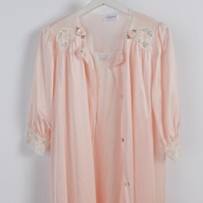 Vintage SET Lace Embroidery Lorraine Night Gown Dressing Robe Made In USA Small