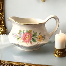 Homer Laughlin Virginia Rose Gravy Boat Multicolor Floral China USA 1950 Vintage