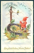 Greetings New Year Gnome Four Leaf Clover serie B-183 CORNER CREASE pc TW2392