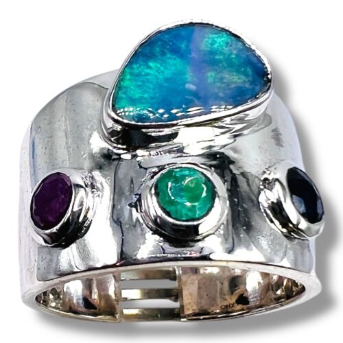 Anillo Banda Plata Esterlina 925 Esmeralda Zafiro Rubí Ópalo Natural 8 - Imagen 3 de 15