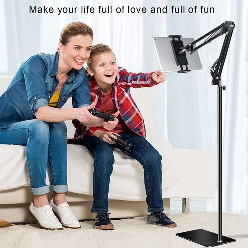 Tablet Floor Stand with Heavy Duty Base Overhead Bed phone Stand Angle Height... - Afbeelding 2 van 7