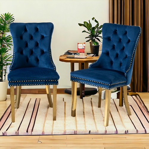 2/4/6/8 Velvet Dining Chair Set Kitchen High Back Chair w/Wood Golden Sliver Leg - Picture 23 of 131