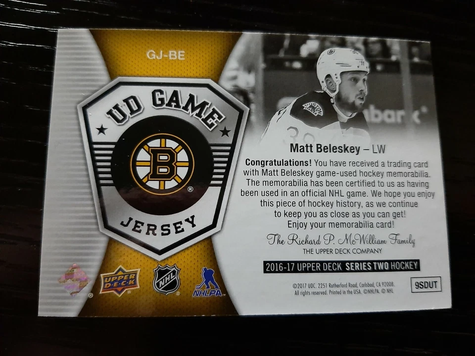 2016-17 Upper Deck UD Game Jersey  GJ-BE Matt Beleskey - Image 2 of 2