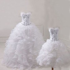 White Two Piece Wedding Dress Detachable Skirt Ruffles Organza Ball Bridal Gown