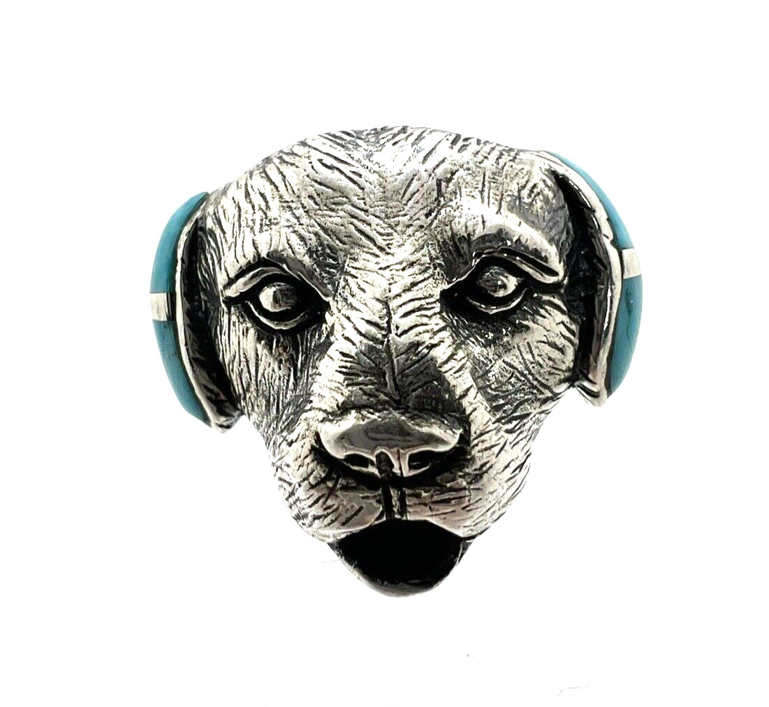 Solid Sterling Silver 925 Turquoise Dog Face Ring… - image 2