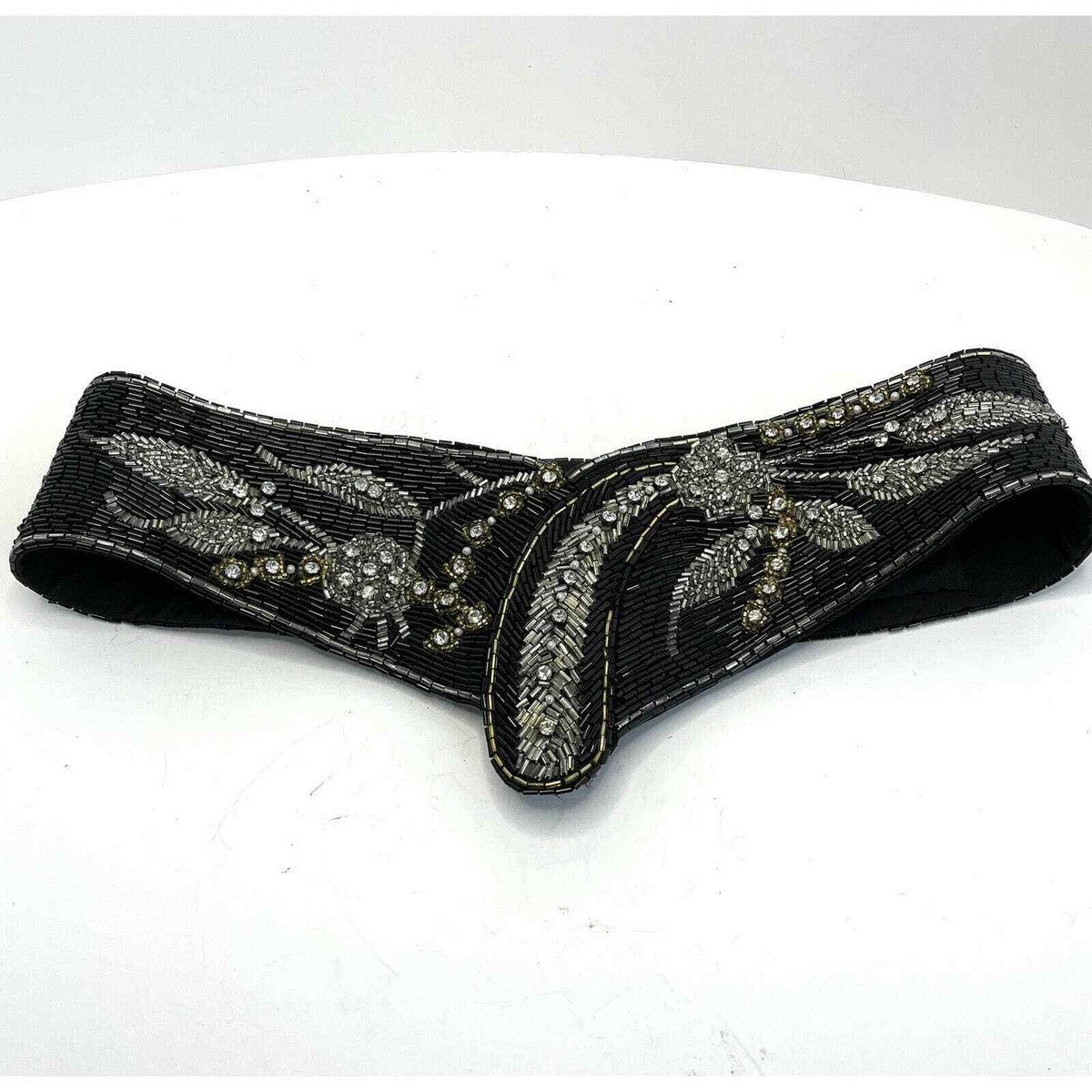 Vintage Jeromes Black Beaded Embellished Statement Belt Size 