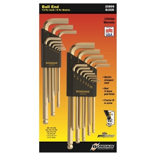 14K Gold Plated Ball End Inch & Metric Hex Key Sets - .050