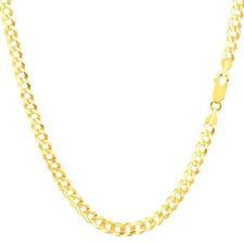 14k Yellow Real Gold Comfort Curb Chain Necklace, 3.6mm, 18"