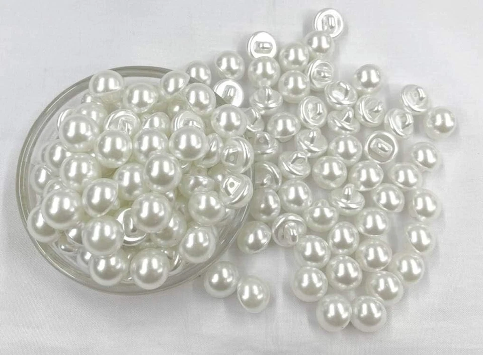 100 pcs 14mm White Half Round Pearl Buttons Shank Style for Sewing & Crafts DIY - Image 2 of 4