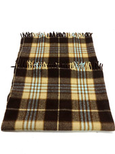 VINTAGE BROWN  BLUE WOOL BLANKET 50" X 55"