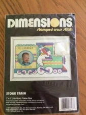 Baby Stork Train Stamped Cross Stitch Kit 7" x 5" Made USA 1991 NEW Dimensions