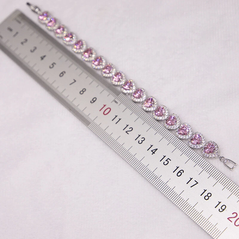 4pc set Wedding Heart Pink Topaz Gemstone Women Bracelet Necklace Earring Ring - Image 4 of 4