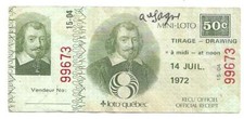 Boleto de lotería antiguo canadiense 1972 usado/Loto-Quebec julio 1972 "Mini-loto"