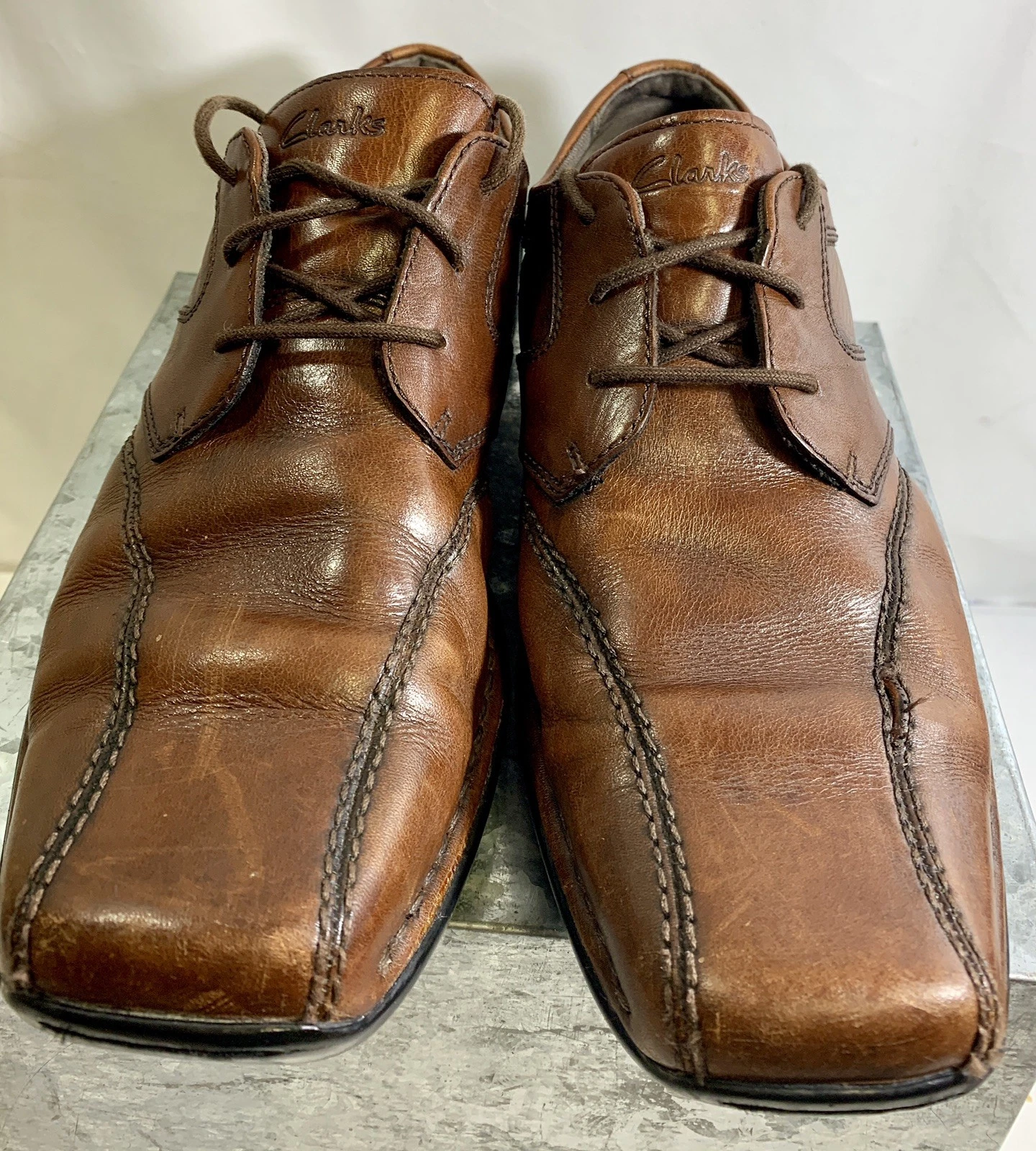 Scarpe Oxford Clarks 86158 da uomo taglia 9 5 M pelle marrone punta bicicletta abito V4