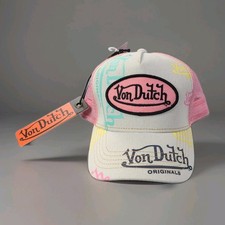 Von Dutch Originals Trucker Hat Pink Tint 631 All Over Logo Mesh Snapback NWT