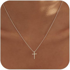 Cross Necklace for Women, Dainty 14K Gold Plated Cross Pendant Small Cross Choke