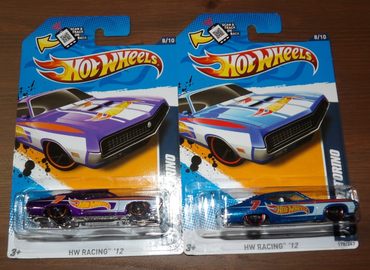 2X - 2012 Hot Wheels HW Racing - '70 Ford Torino - Purple & Blue