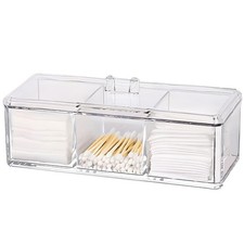 Qtip Holder Cotton Ball And Swab Dispenser With Lid Clear Acrylic 3 Compartments