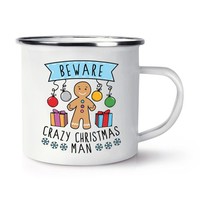 Beware VerrüCkte Weihnachten Mann Retro Emaille Tasse - Lustiger Witz Geheimer