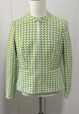 Peter Nygard Tweed Green white Pattern Blazer jacket women’s 8 Fit & Flare