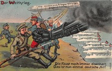 418451) AK Der Weltkrief mit u.a. Zeppelin Abb. gelaufen um 1915