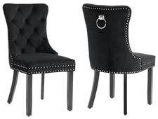 2 4 6 Velvet Dining Chairs Button Stud detail Beige Grey Black velvet Knocker