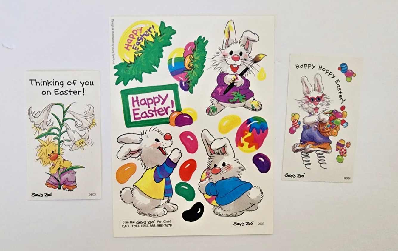 Vintage Suzy's Zoo Hoppy Easter Jellybeans Scrapbook Stickers - 3 Sheets