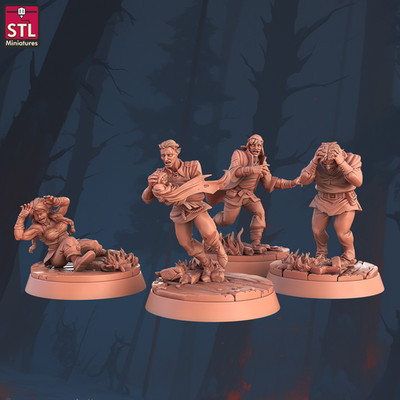 r63 Panicked Villagers Set 32mm Fantasy Minis - STL Miniatures