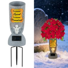Memobloom Solar Cemetery Grave Vase 1 LED Angel Flower Vase with Spikes Grave...