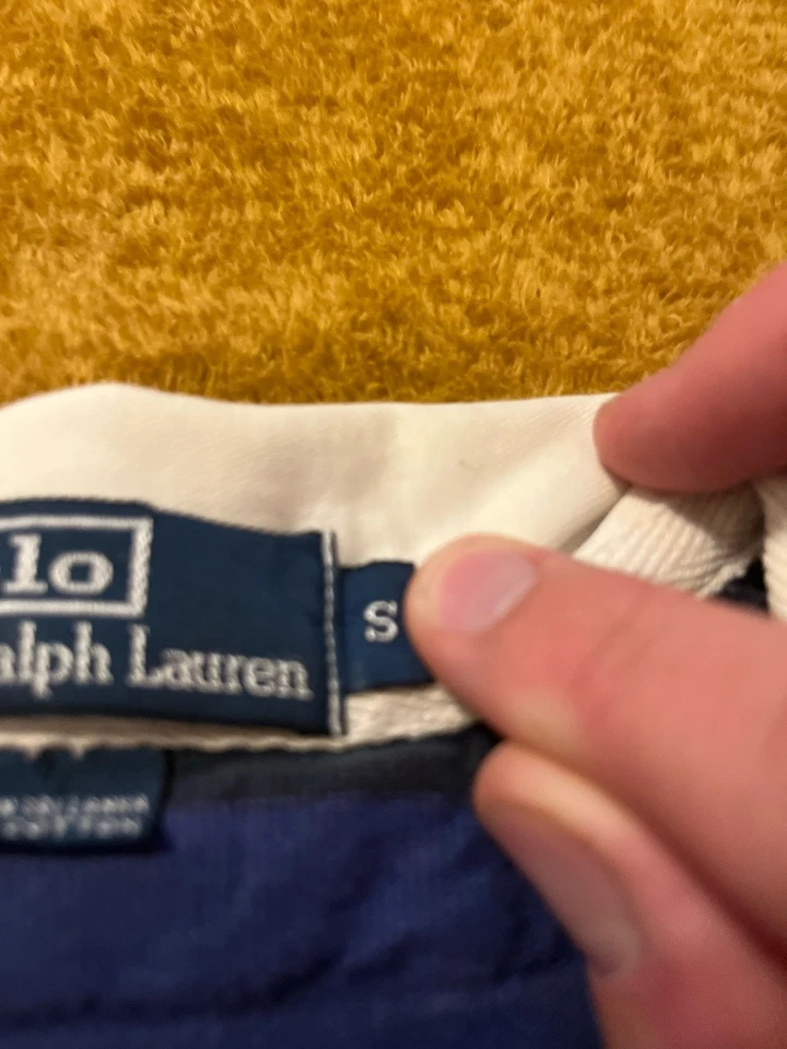 Camisa Polo Ralph Lauren Rugby Vintage Talla L Años 90 Negro Azul Rayas Rugby Polo Foto 4 de 4