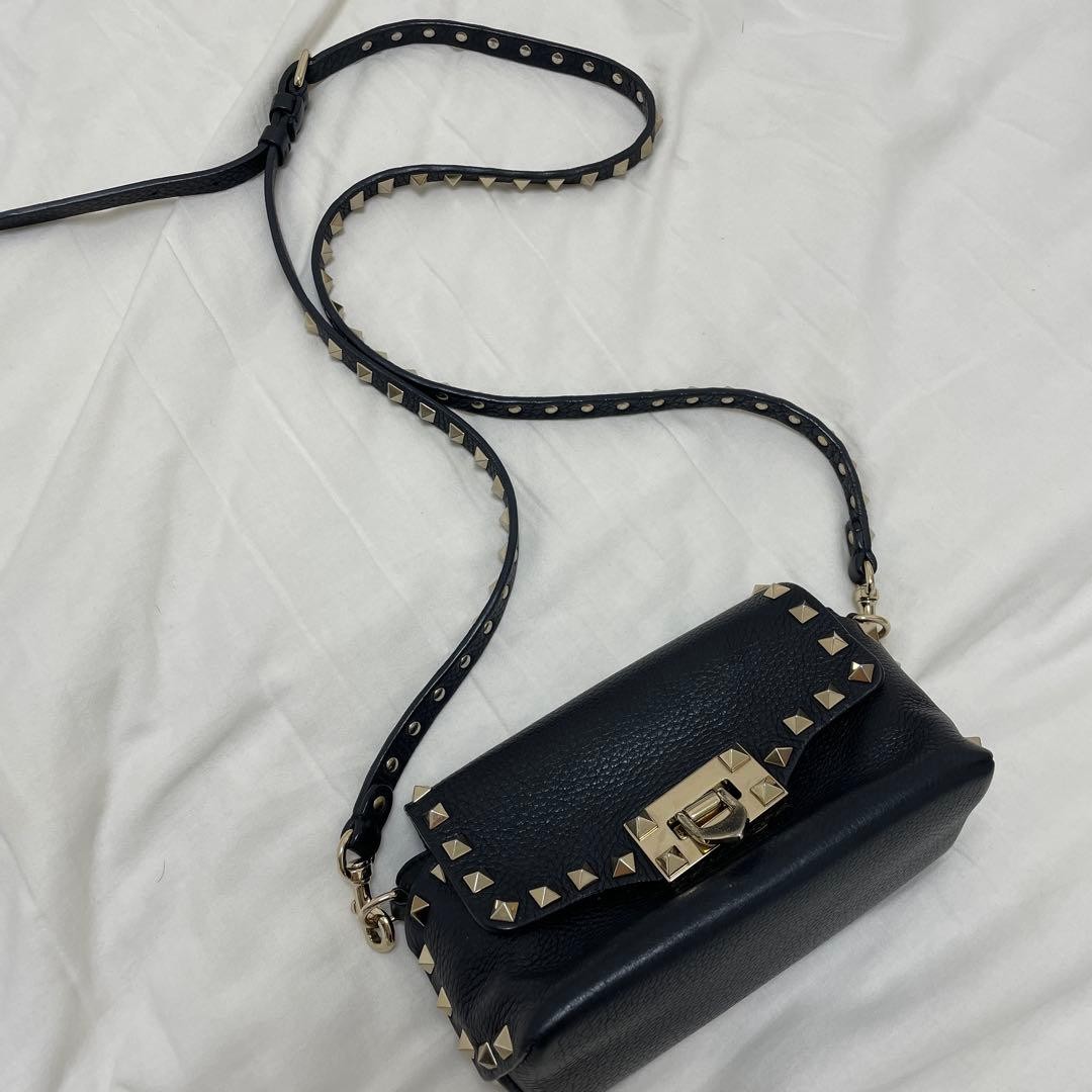 VALENTINO Women Rockstud Shoulder bag Leather Black Gold from japan thumbnail 3