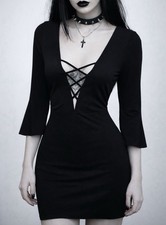 Windsor Mini Goth Witchy Dress Cutout Ultra Deep V Neck 80s 90s Y2K Medium