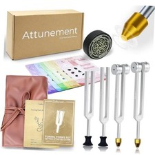 Tuning Forks for Healing Set with 7 Chakras Guide Cards (128Hz, 136.1Hz) - 4 pcs