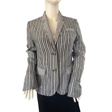 Banana Republic Preppy Nautical Coastal Striped Chambray Blazer 8 Gray White