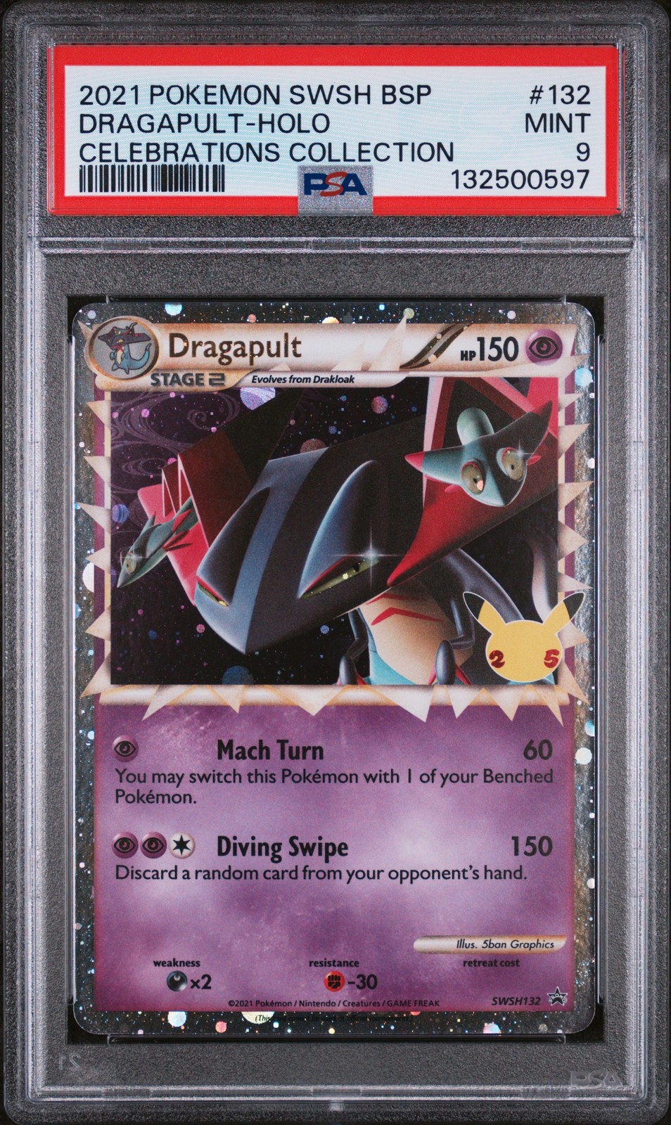 2021 POKEMON SWSH BLACK STAR PROMO CELEBRATIONS COLL #132 DRAGAPULT-HOLO PSA 9